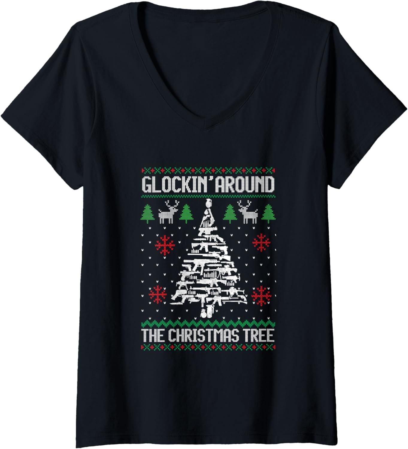 Womens Funny Guns Ugly Christmas Sweaters Gun Lovers Men Women V Neck
