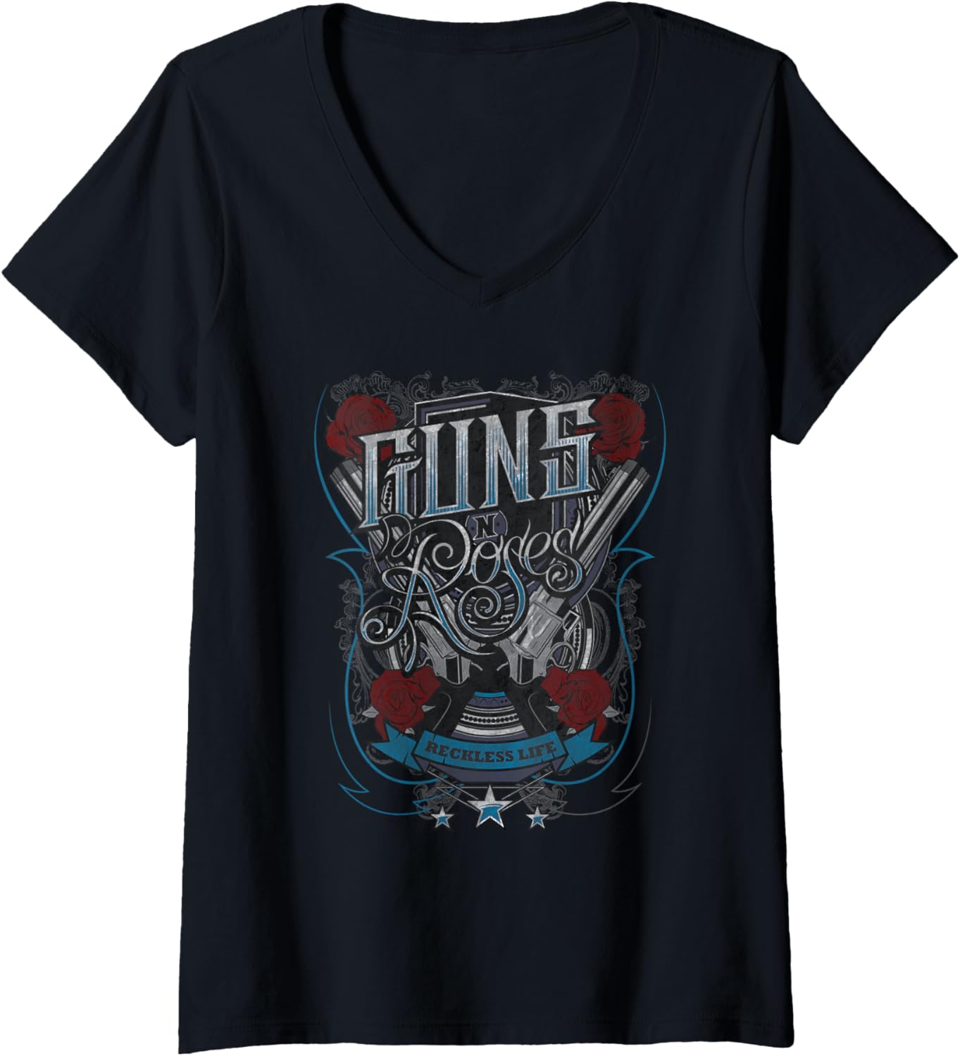 Womens Guns N Roses Official Reckless Life Guns V Neck