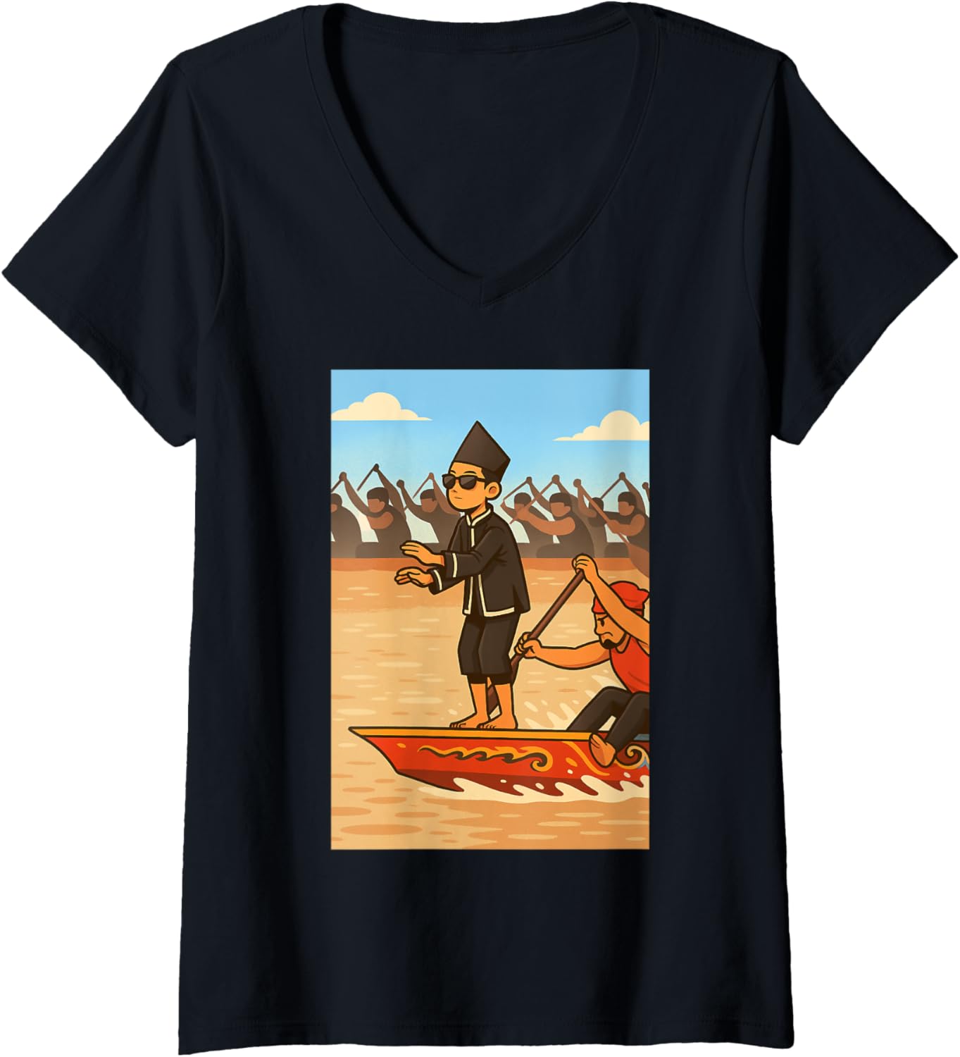 Womens Indonesian Aura Farming Boat Kid V Neck