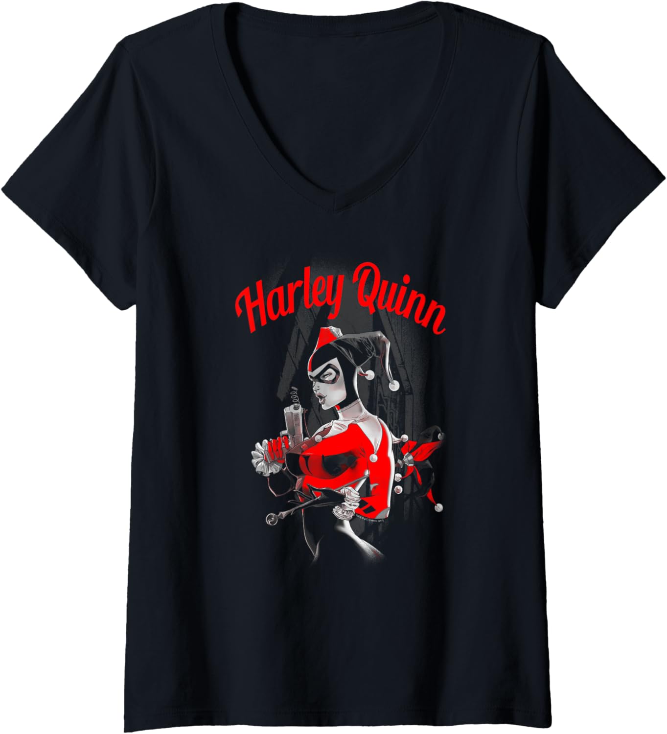 Womens Harley Quinn Spring Gun V Neck
