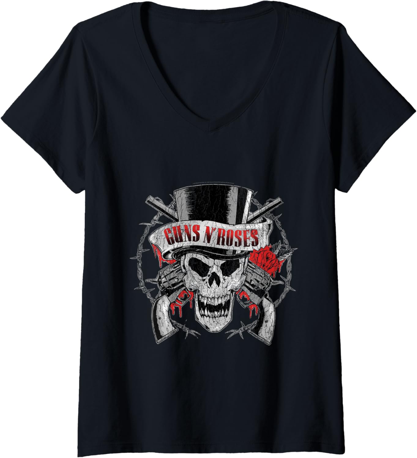Womens Guns N Roses Official Top Hat Skull V Neck