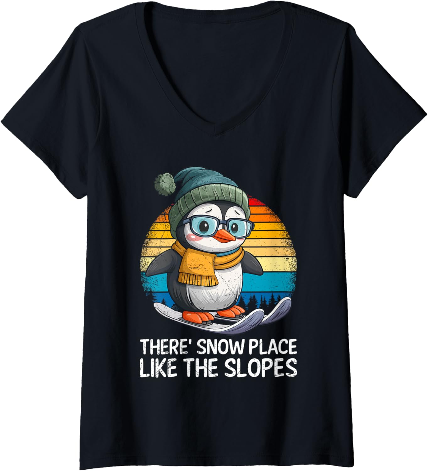 Womens Skiing Kids THERE IS SNOW PLACE LIKE SLOPES Vintage V-Neck