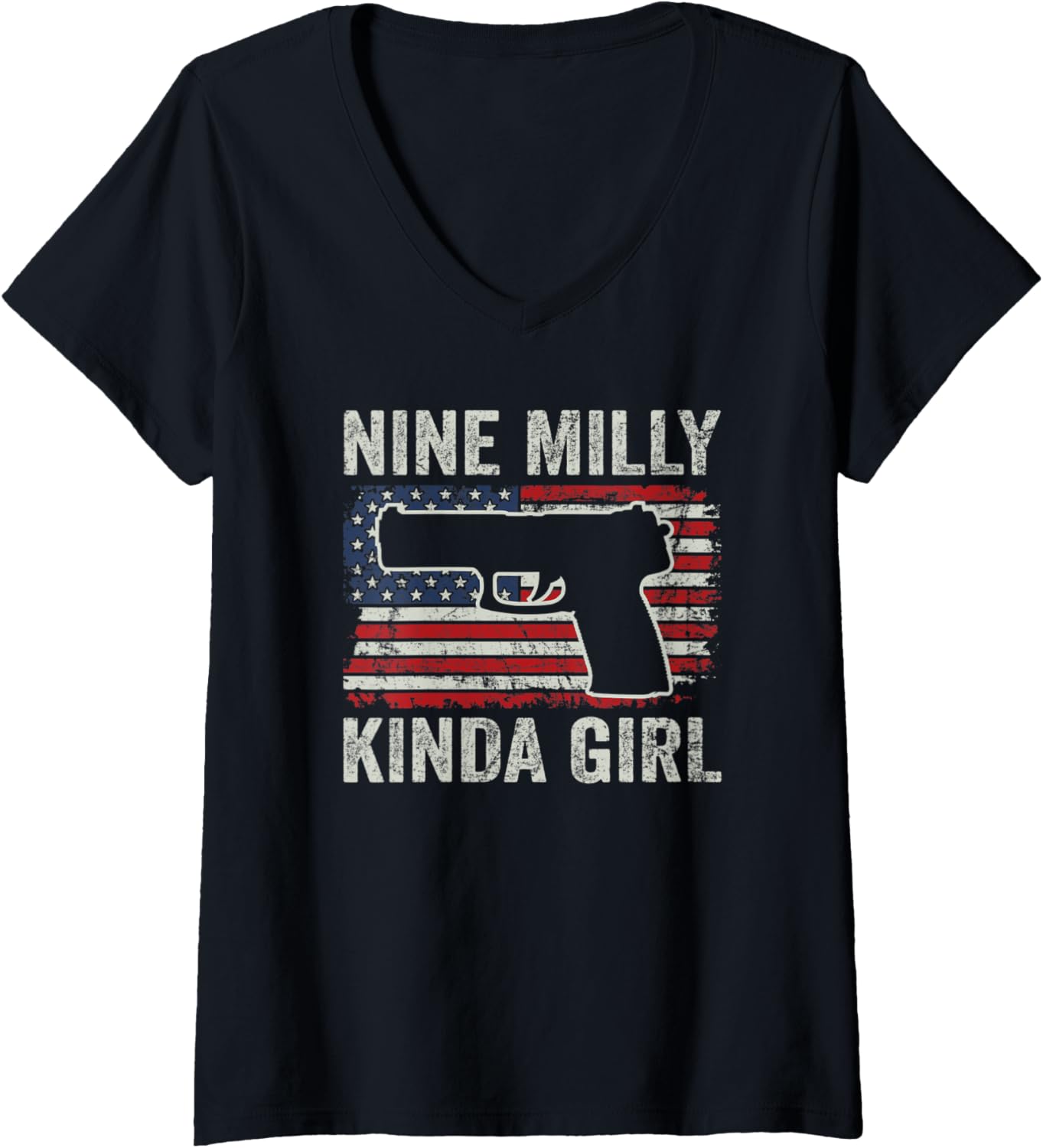 Womens Nine Milly Kinda Girl Usa Flag 9Mm Pistol Funny Womens Gun