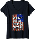 Womens Patriotic Guns Whiskey Steak Freedom V Neck