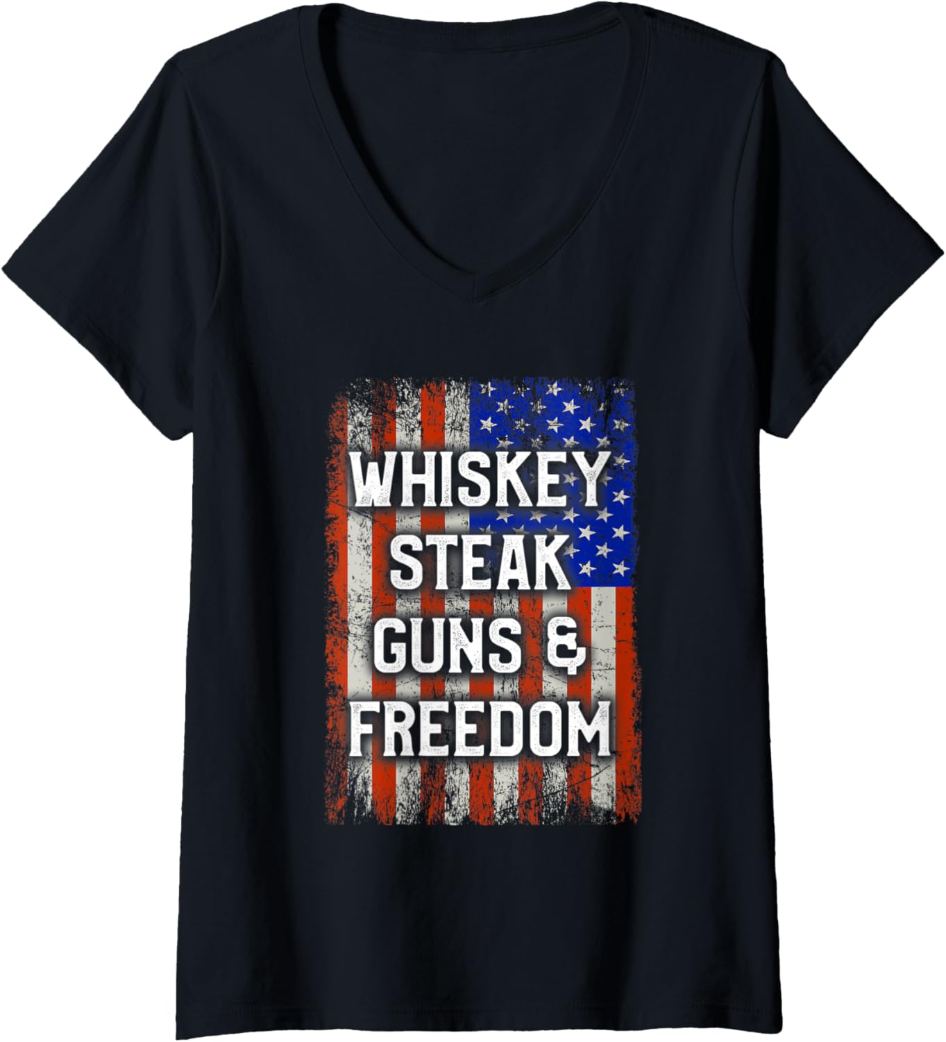 Womens Patriotic Guns Whiskey Steak Freedom V Neck