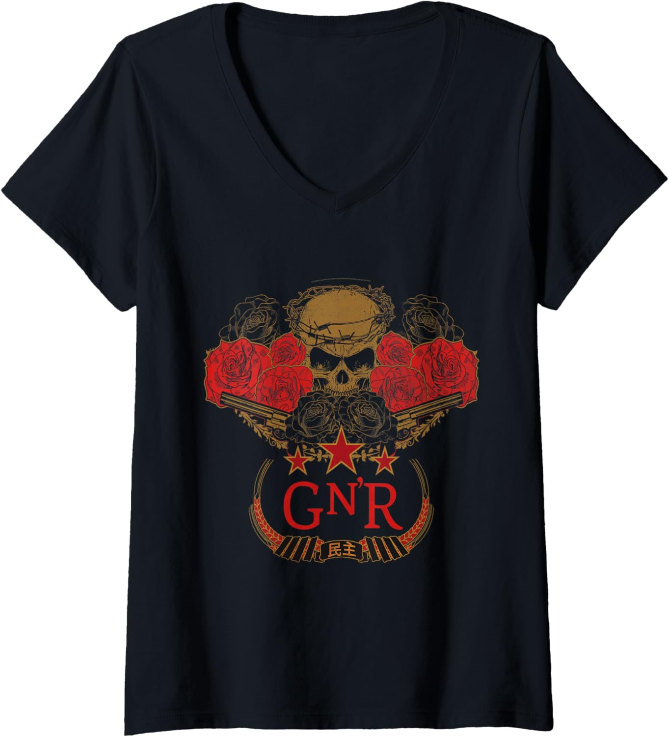 Womens Guns N Roses Official Euro Skull V Neck