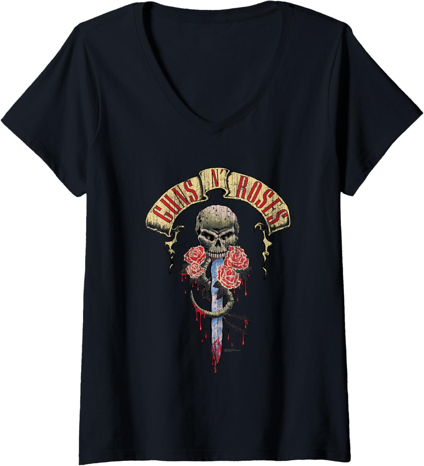 Womens Guns N Roses Official Dripping Dagger V Neck