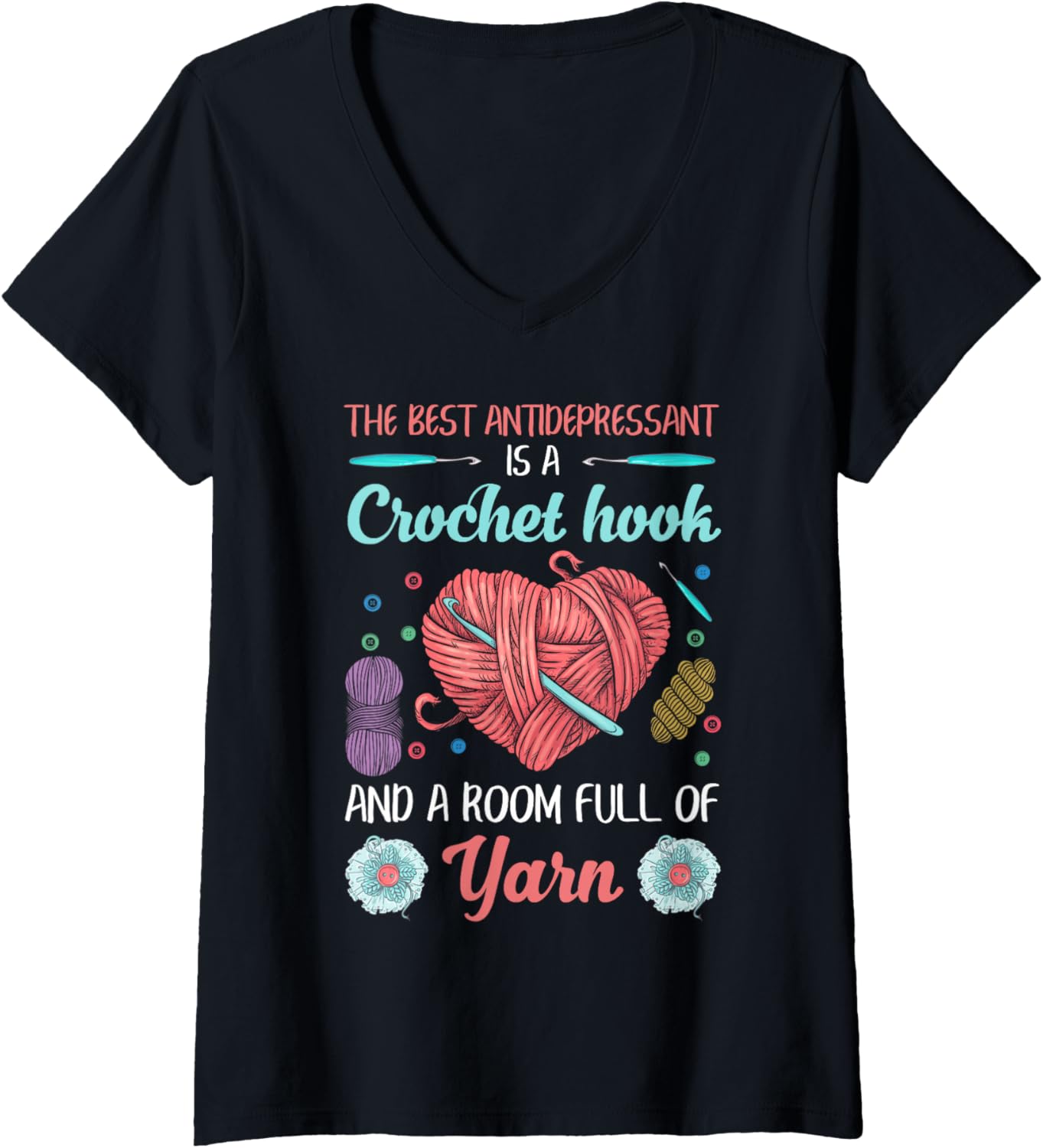 Womens Funny Crocheting Crochet Hook and Yarn Lovers V-Neck