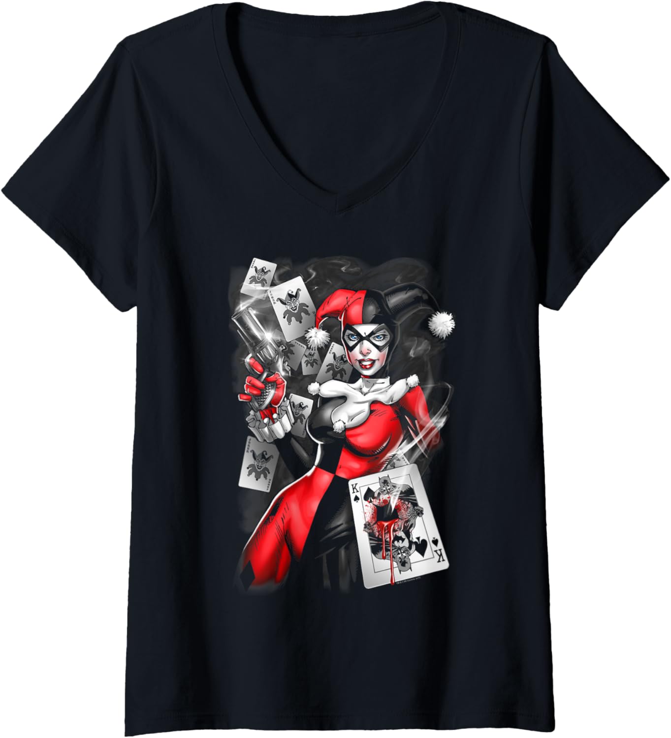 Womens Harley Quinn Smoking Gun V Neck