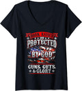 Womens Patriotic Protected By God Guns Guts Glory V Neck