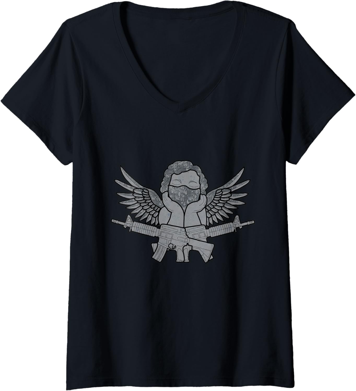 Womens Angel Mask Guns V Neck