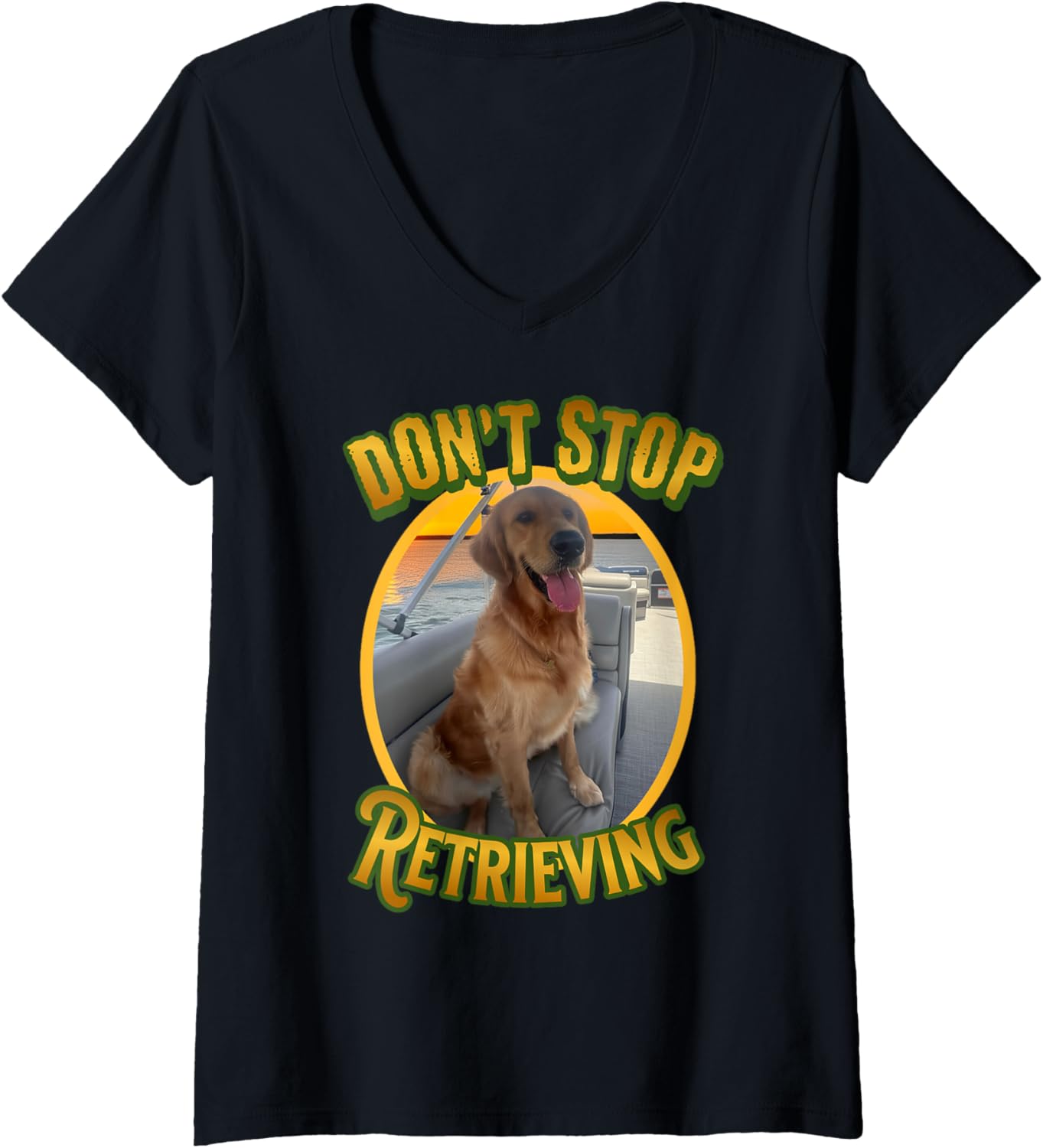 Womens Golden Retriever Sunset Boat Outdoors V Neck