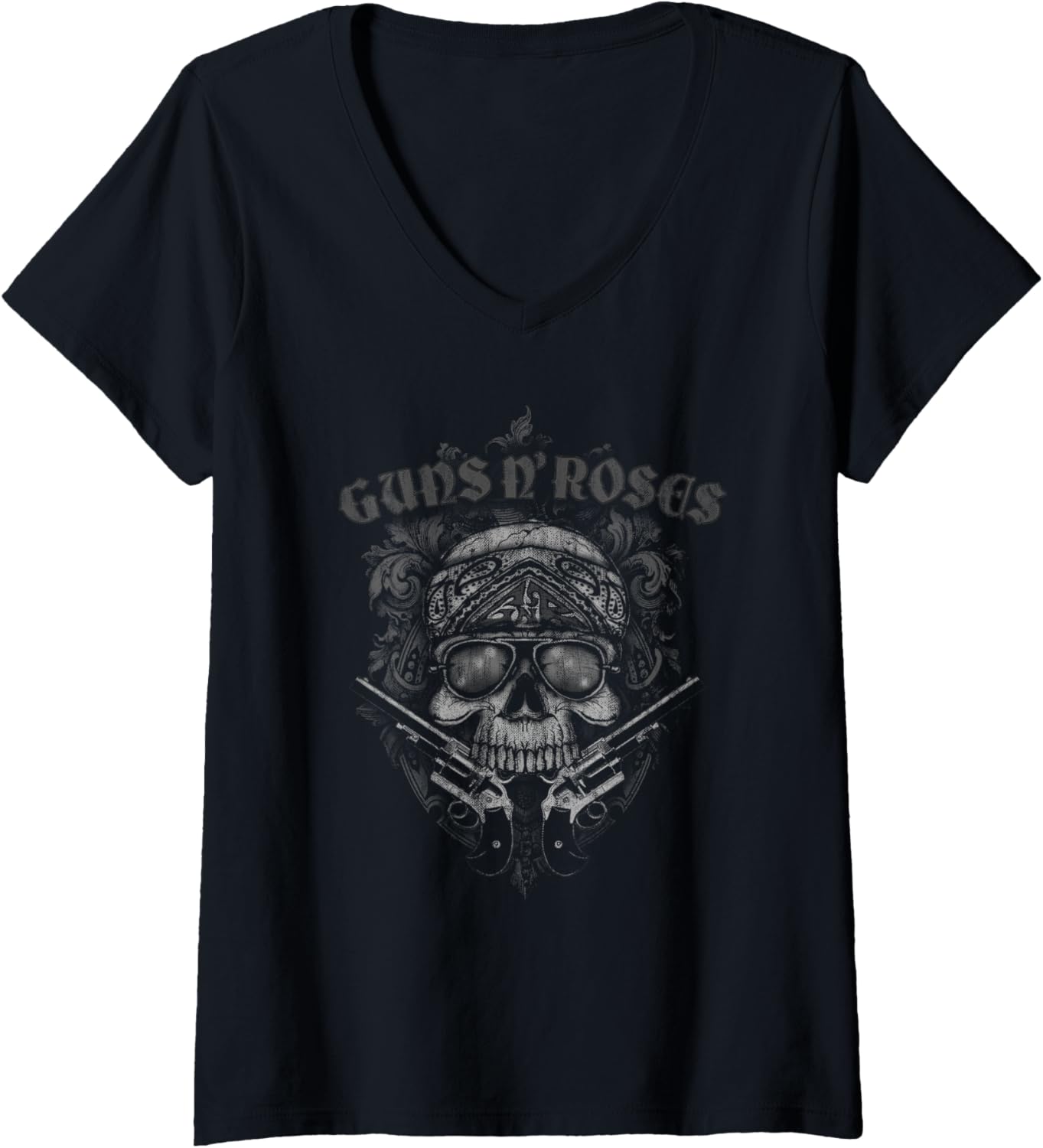 Womens Guns N Roses Official Skull Guns Bandanna V Neck