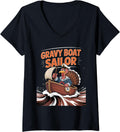 Womens Thanksgiving Gravy Boat Sailor V Neck