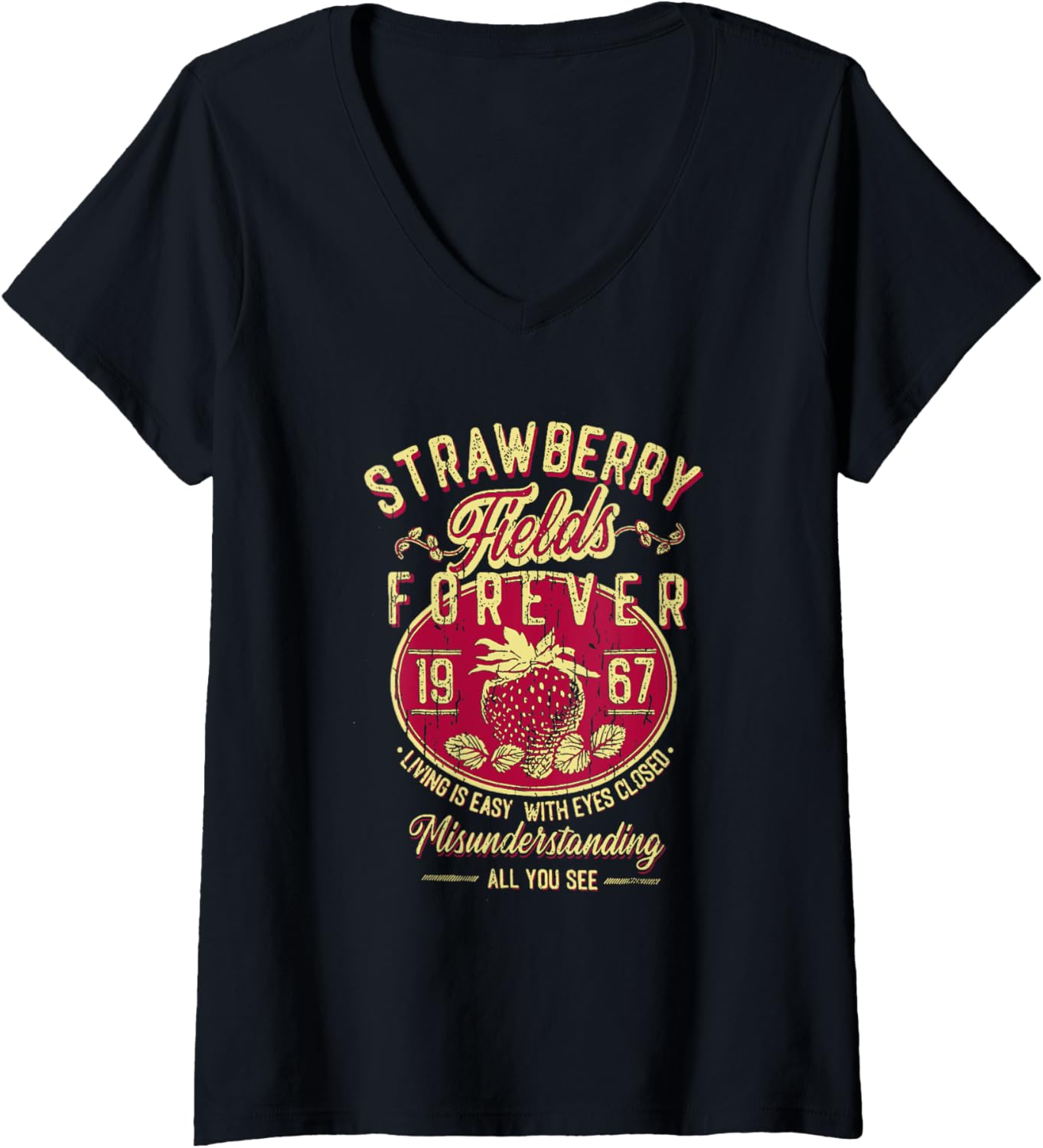 Womens Strawberry Fields Forever Living Retro Band V Neck
