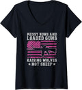 Womens Messy Buns Loaded Guns Raising Wolves Not Sheep Gun Mom V