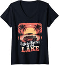 Womens Retro Sunset Life Is Better At Lake