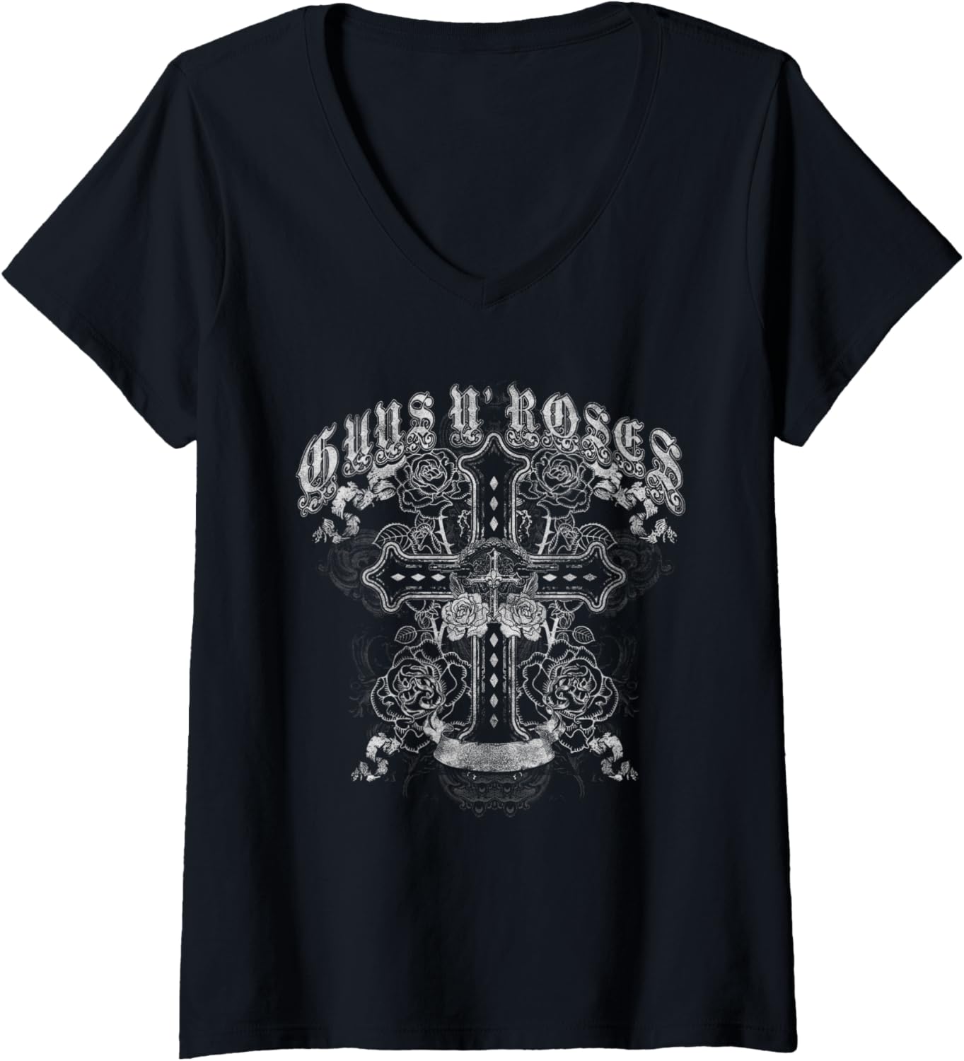 Womens Guns N Roses Official Vintage White Cross V Neck