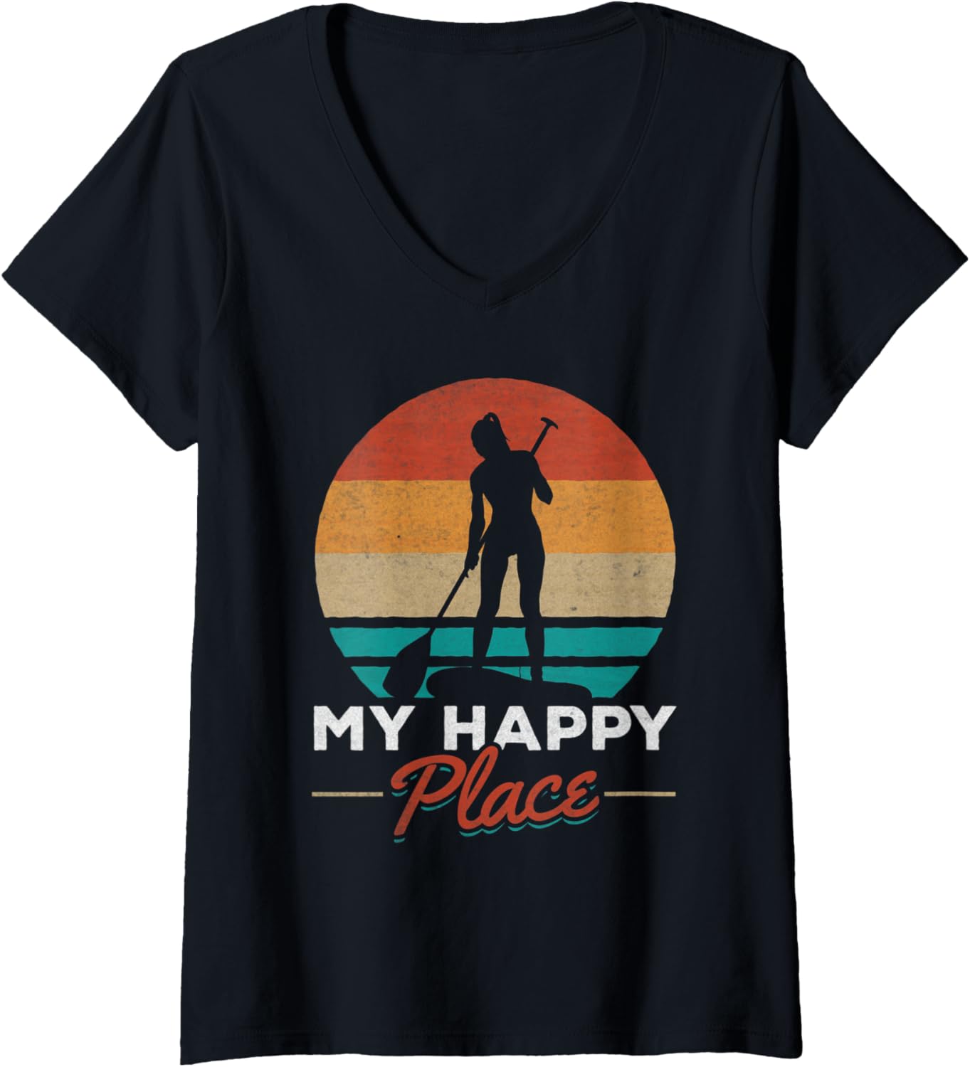 Womens SUP Girl My Happy Place I Water Sports Stand Up Paddle Board V-Neck