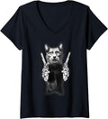 Womens Funny Gun Kitty Revolver Cat V Neck