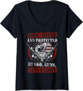 Womens Guts Glory Fun 2Nd Amendment Flag Guns V Neck