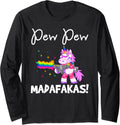 Pew Madafakas Funny Fantasy Unicorn With Rainbow Gun White Long Sleeve