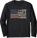 God Guns Messy Buns Pro Gun Vintage American Flag Long Sleeve