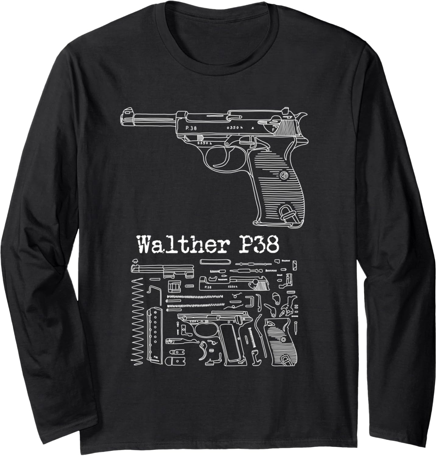 Antique Vintage Wwii Walther P38 Gun Collector Long Sleeve