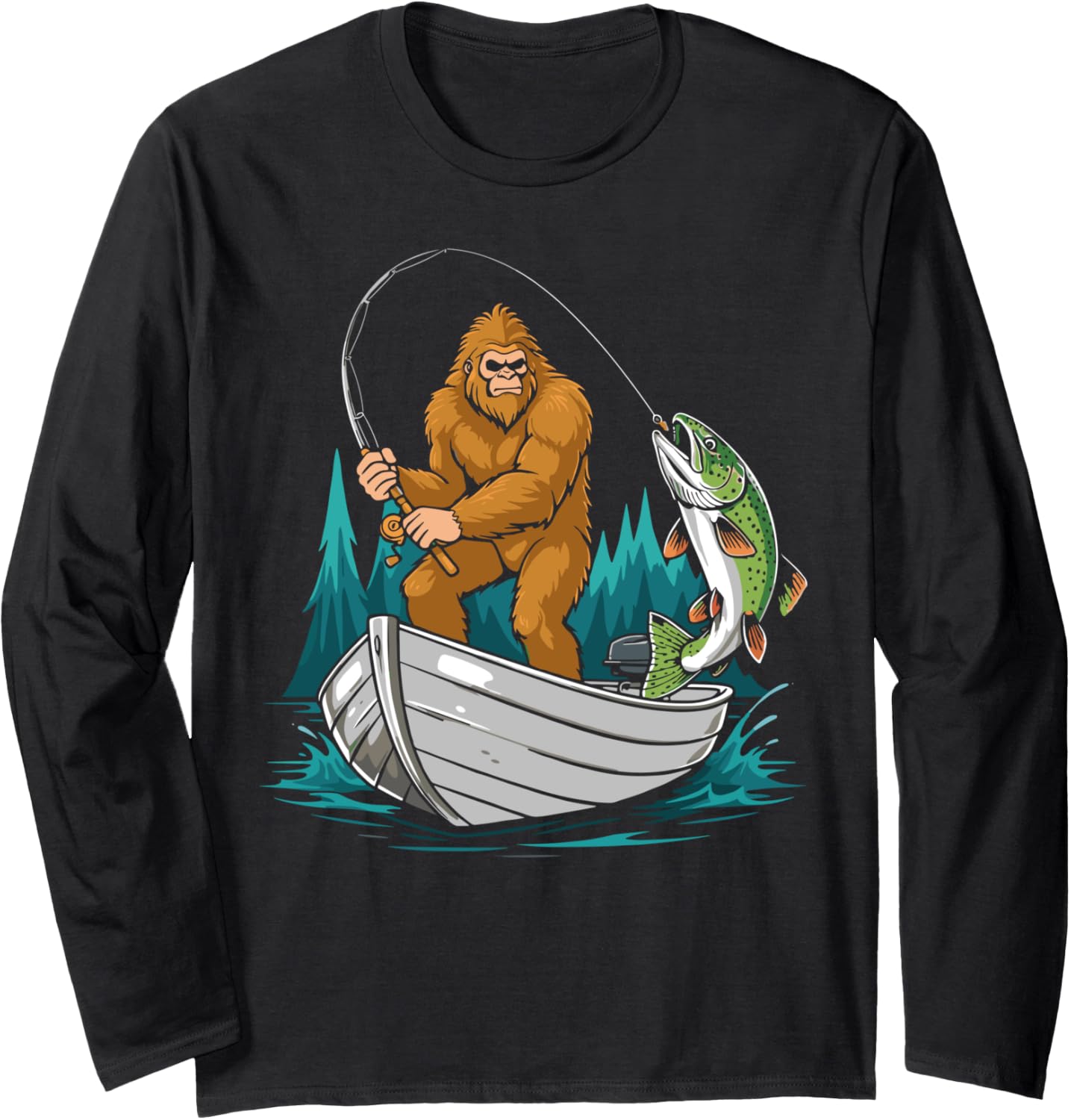 Bigfoot Fishing Boating Sasquatch Fishing Boat Long Sleeve
