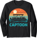 Vintage Boating Captoon Pontoon Boat Captain Long Sleeve