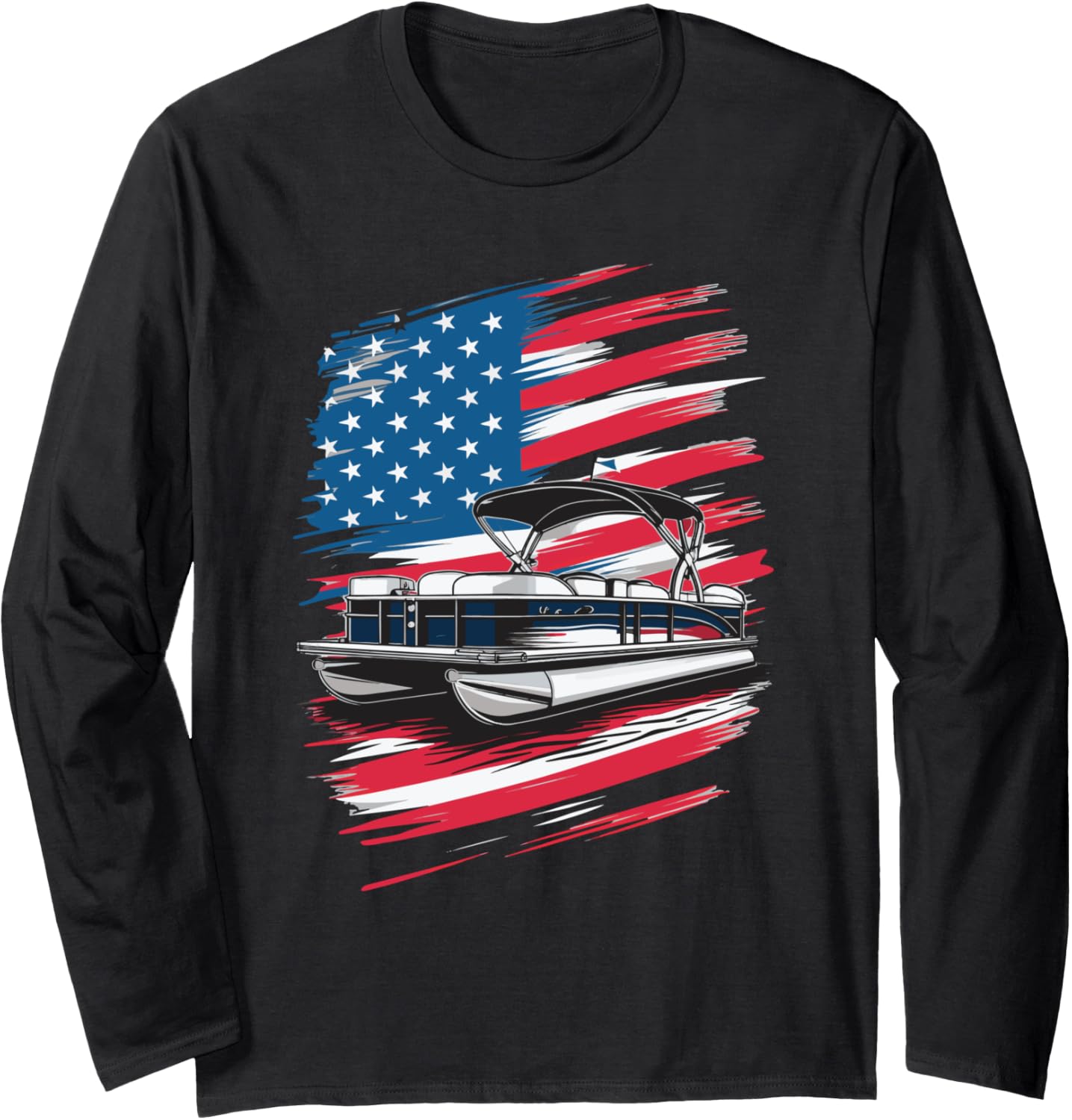 Pontoon Boat Us Flag Long Sleeve