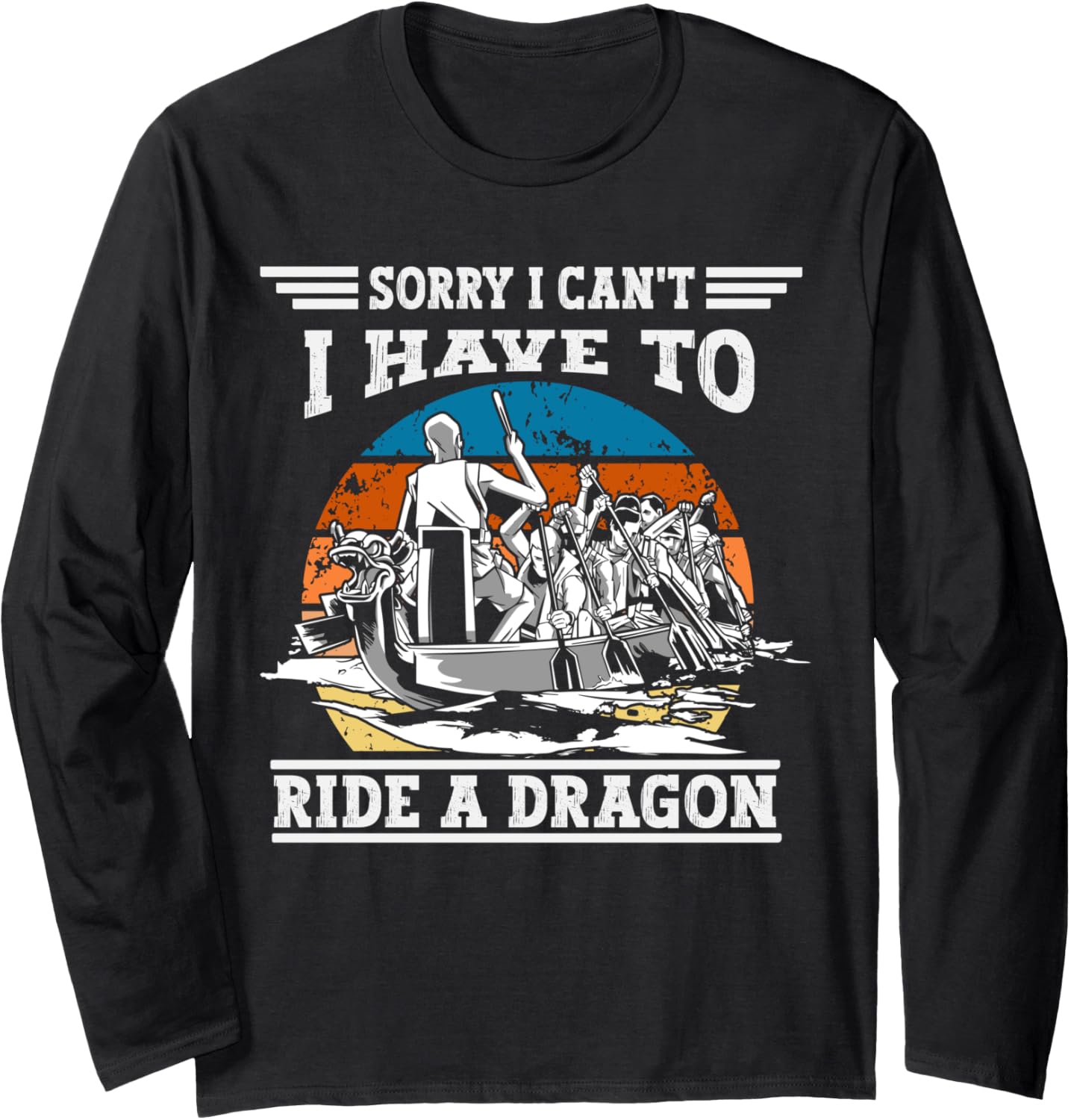 Funny Dragon Boat Racing Paddling Retro Sunset Long