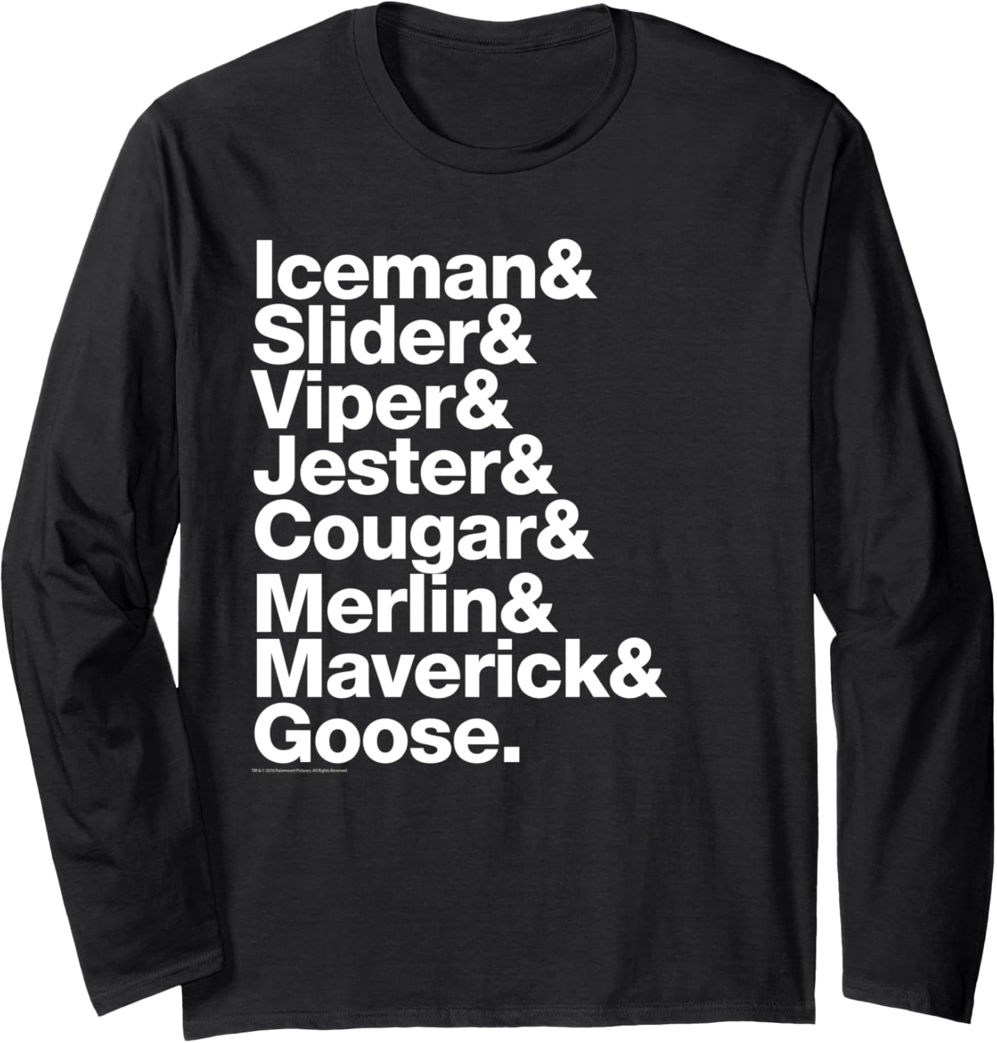 Top Gun List Of Pilot Names White Text Action Movie Long Sleeve