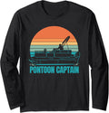 Pontoon Captain Vintage Pontooning Boating Boat Long Sleeve