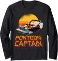 Retro Sunset Pontoon Boating Pontoon Captain Long Sleeve