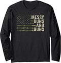 Messy Buns Guns Funny Womens Gun Camo Usa Flag Long Sleeve