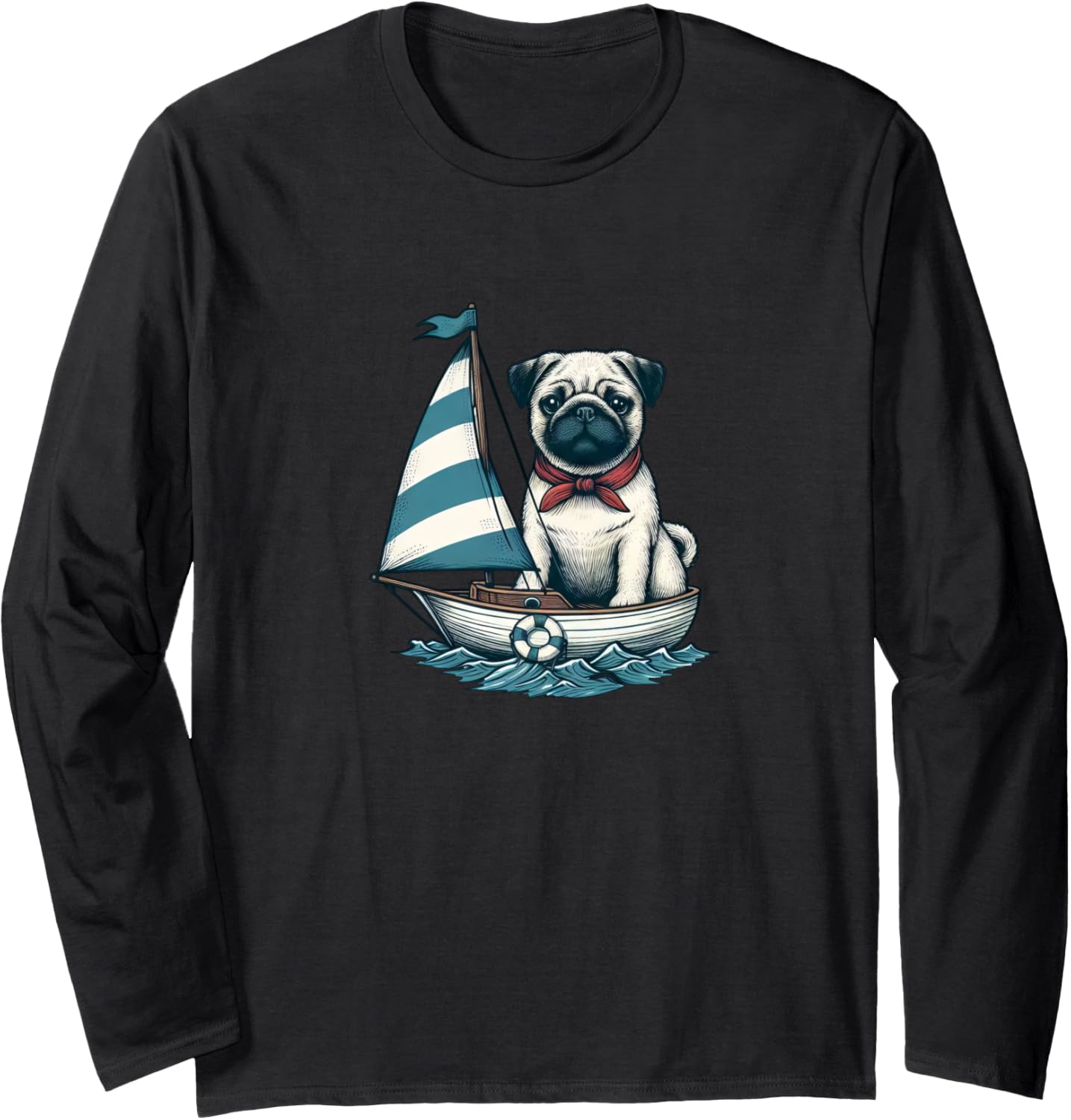 Pug Sailing Dog Sailor Dinghy Boat Sailboat Long