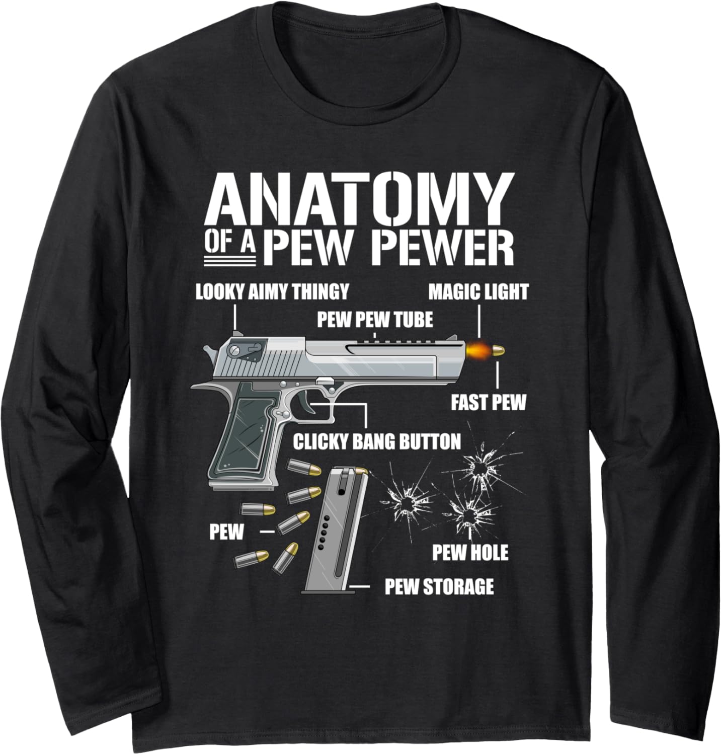 Anatomy Of A Pew Pewer Funny 2A Ammo Gun Men Long Sleeve