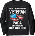 Veterans Long Sleeve T Shirt With Guns Flag Motive