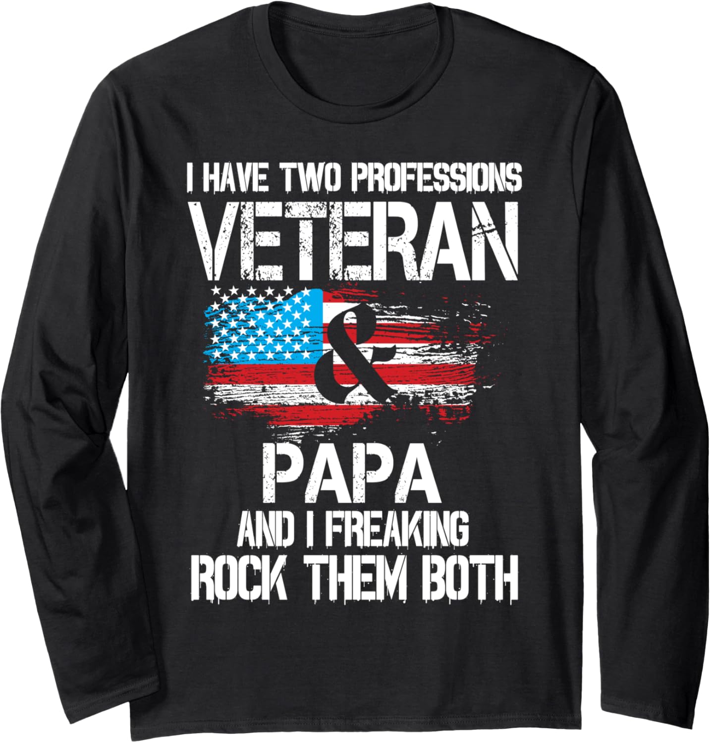 Veterans Long Sleeve T Shirt With Guns Flag Motive