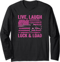 Live Laugh Lock Load Funny Womens Gun Lover Usa Flag Long Sleeve