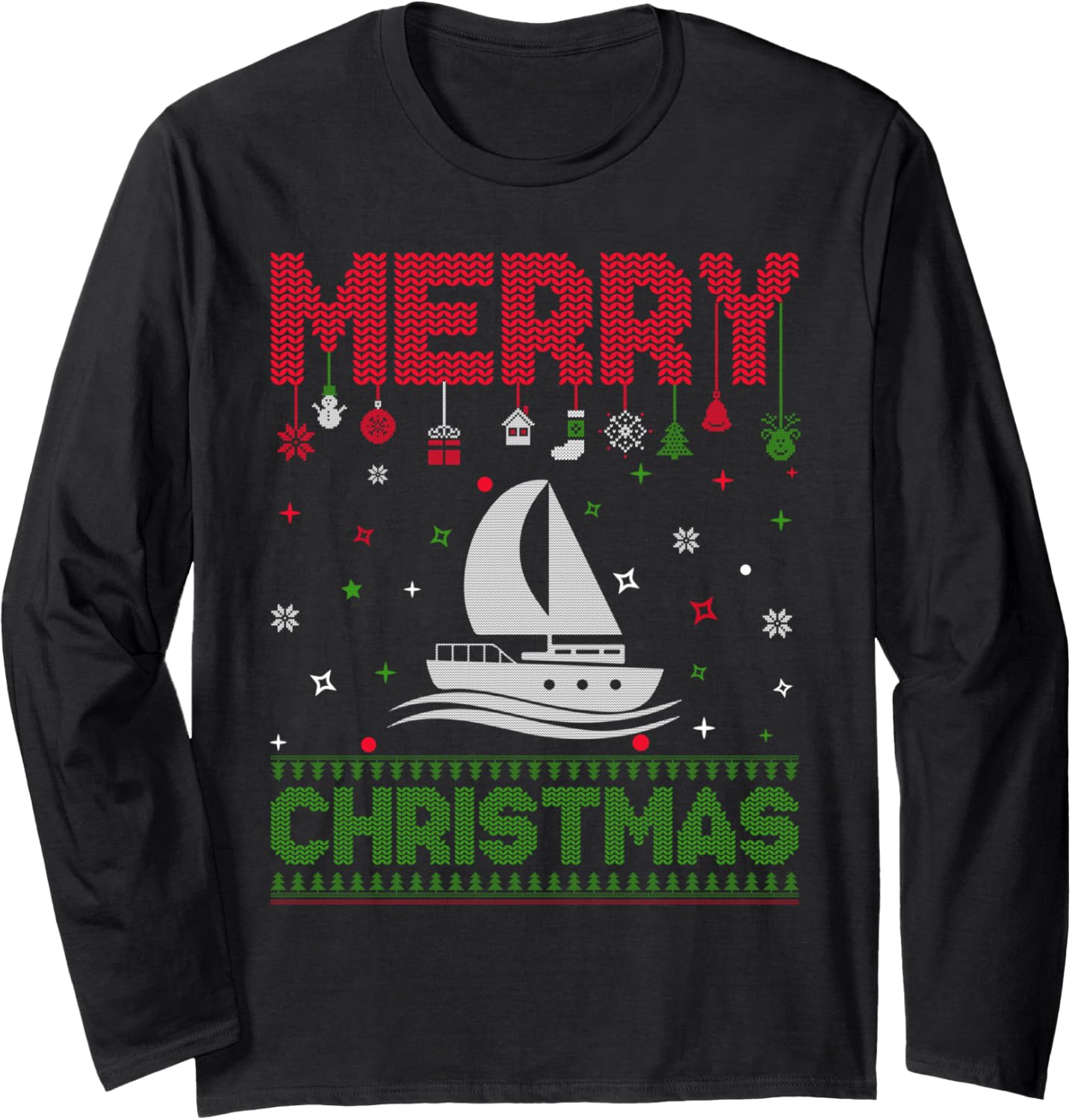 Ugly Holiday Sweater Christmas Funny Boating Long Sleeve