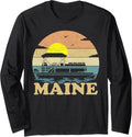 Vintage Sunset Lake Maine Pontoon Boat Boating Long
