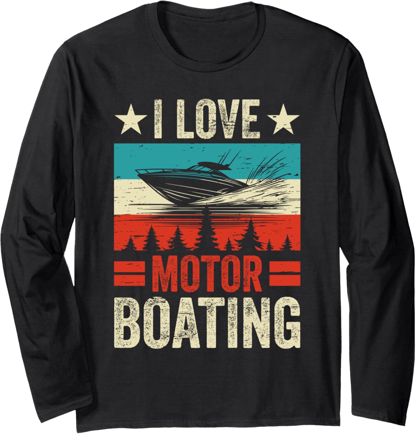 Boat Captain Motorboating Retro Long Sleeve