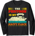 Happy Place Pontoon Boat Captain Retro Vintage Novelty
