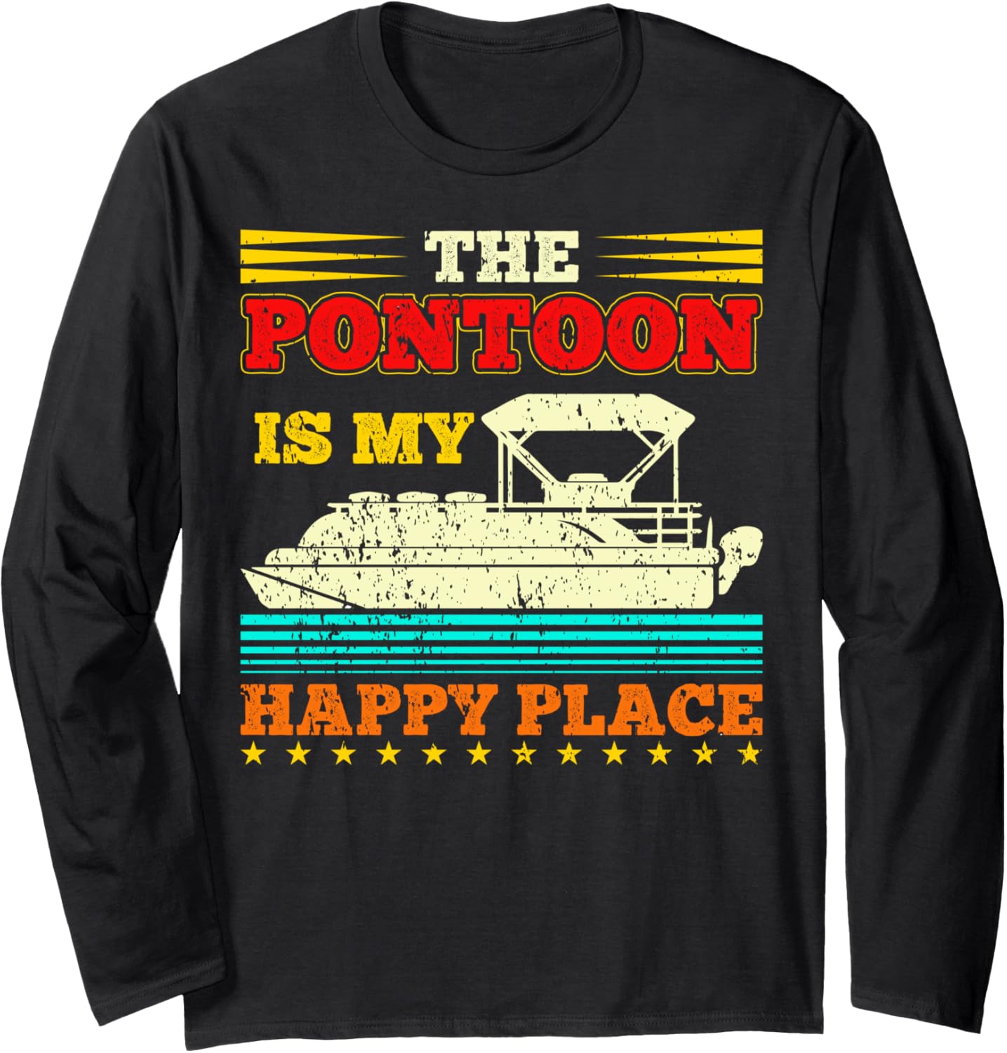Happy Place Pontoon Boat Captain Retro Vintage Novelty