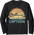 Vintage Captoon Pontoon Boat Boating Long Sleeve