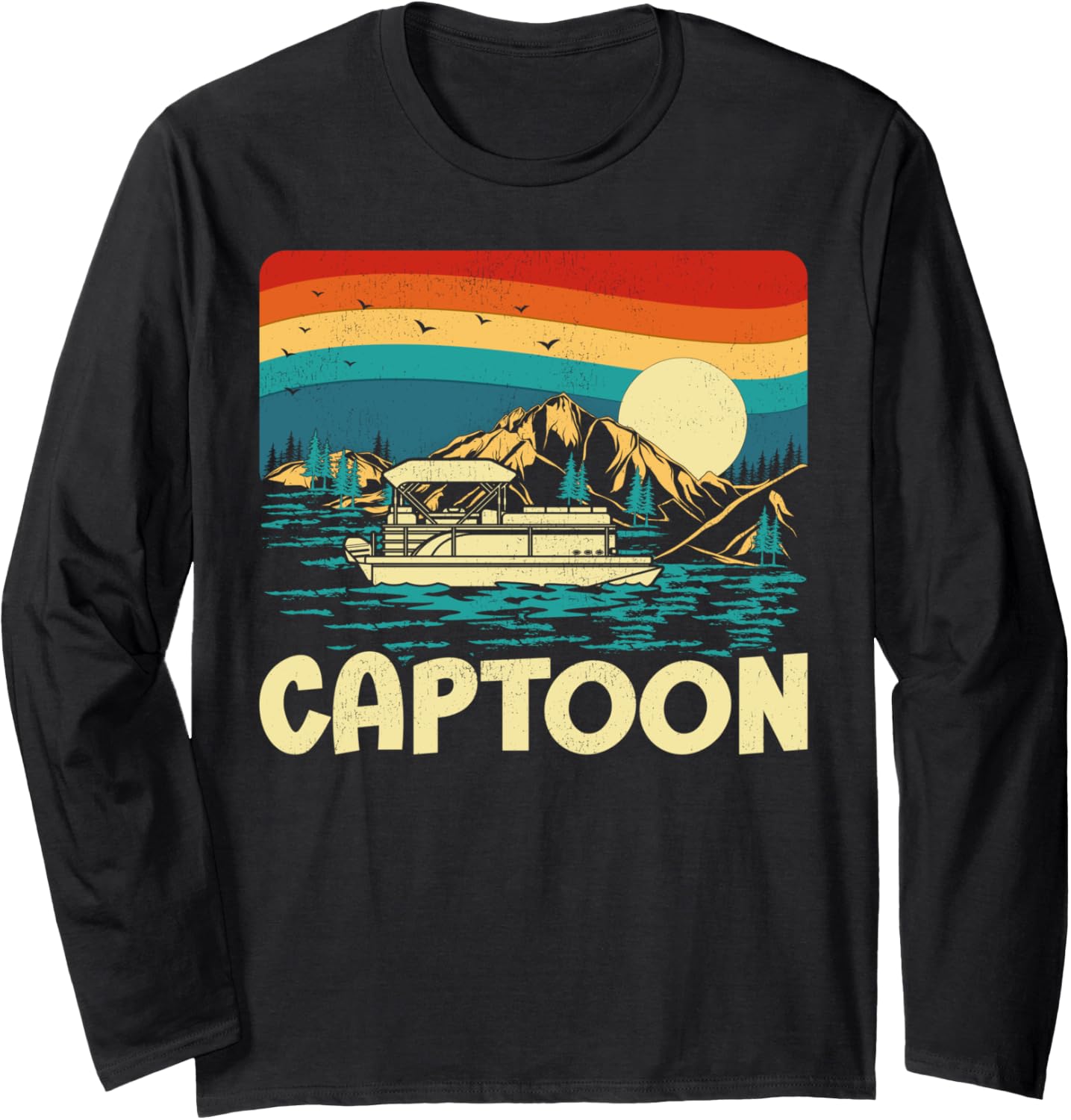Captoon Pontoon Boat Vintage Lake Sunset Boating Captain
