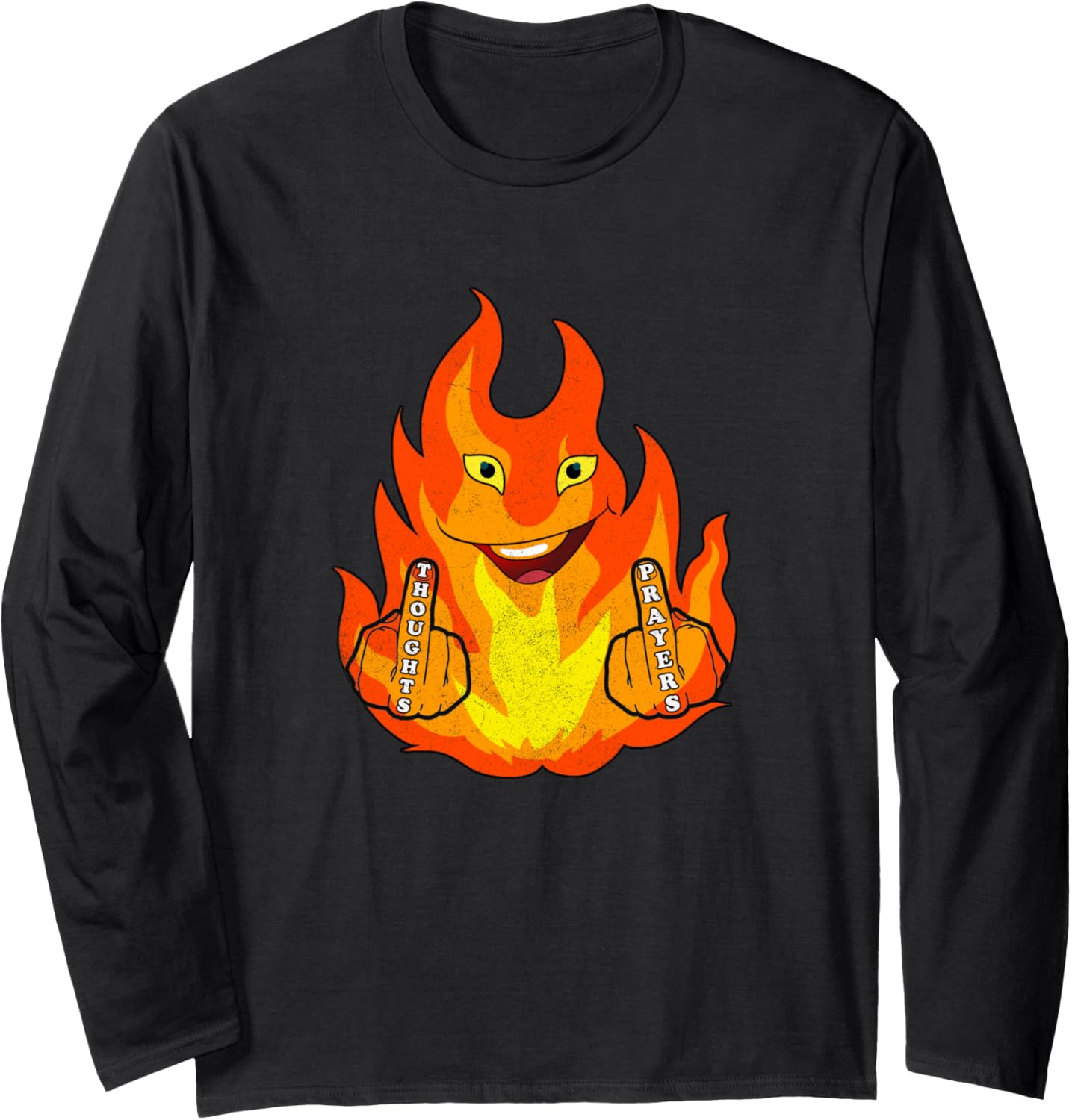 Funny Flame Flipping Bird Vintage Thoughts Prayers Long Sleeve