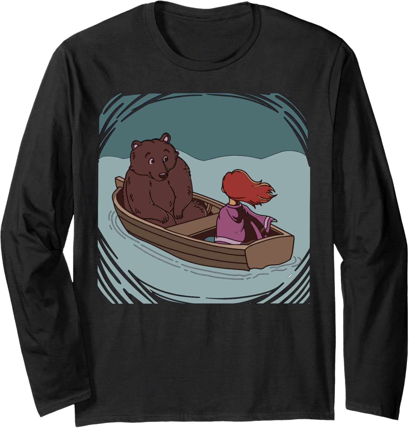 Cute Girl Bear In A Boat Illustration Long